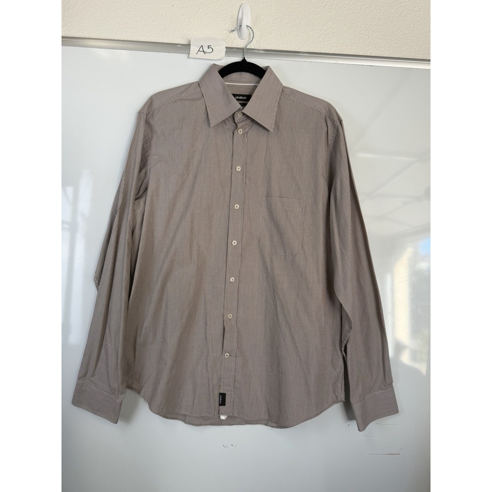 Strellson Mens Brown Stripe Long Sleeve Button Down Dress Shirt Size L
